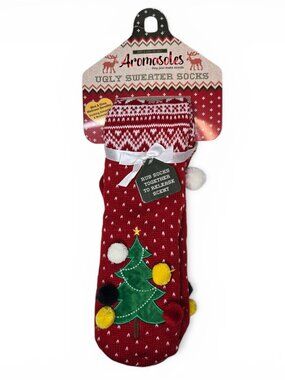 NWT Aromasoles Ugly Sweater Socks Unisex Christmas Pom Pom Sherpa Lined OS